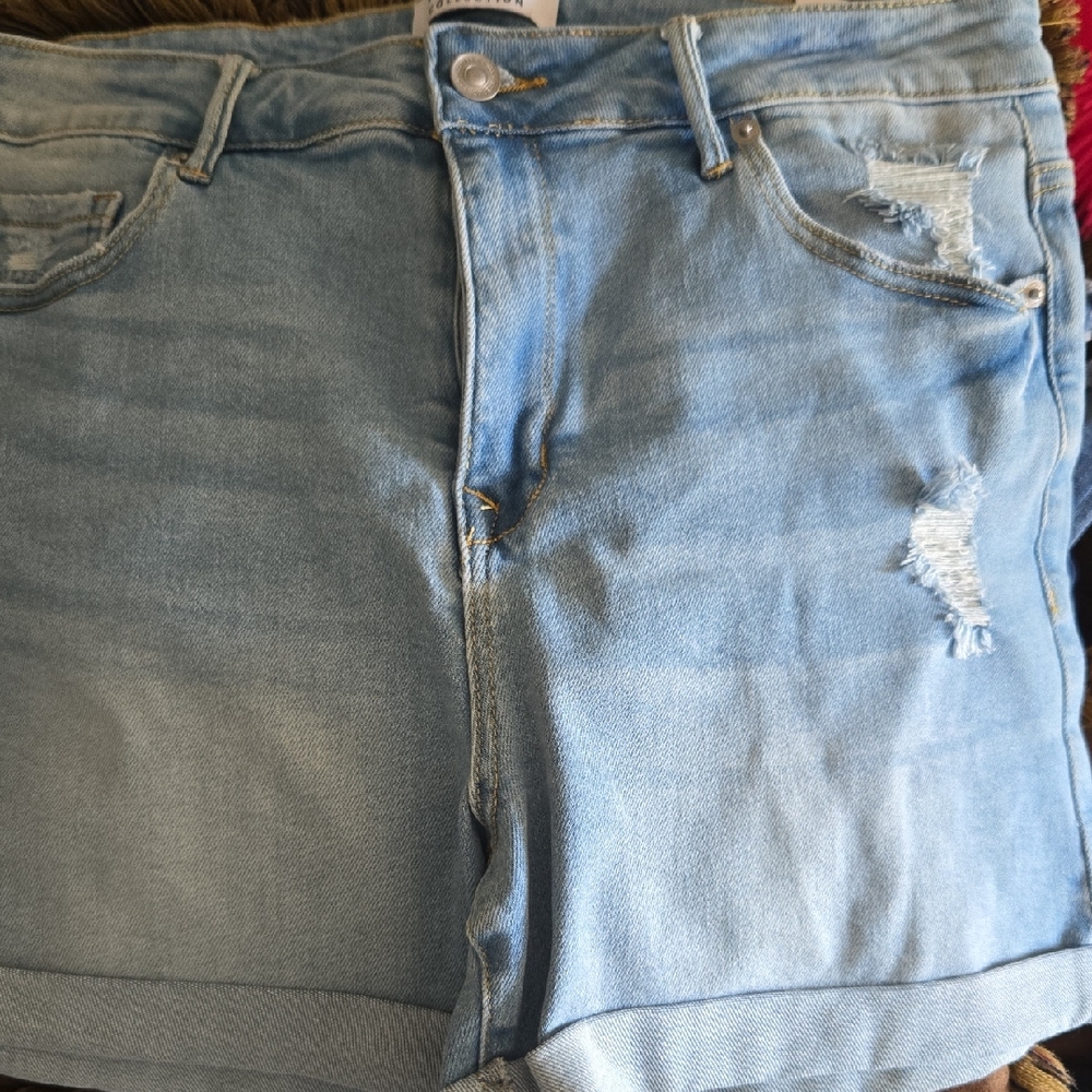 Wax Jean Light Blue Distressed Denim Shorts
